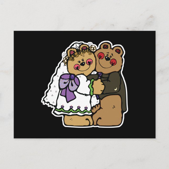 söt brud och brudgum teddybjörn design vykort (Framsida)