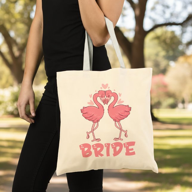 Söt brud Rosa Flamingo Bröllop Tropisk Strand  Tygkasse (Skapare uppladdad)
