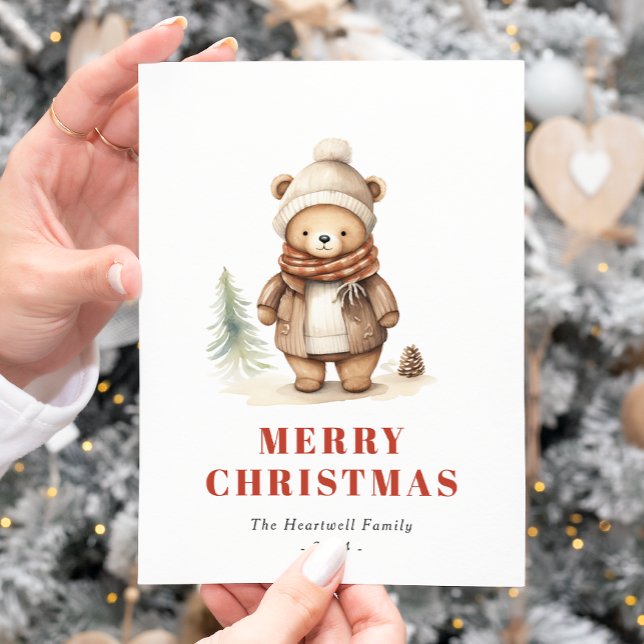 Söt Brun Björn God Jul Julkort Helg Vykort (Skapare uppladdad)
