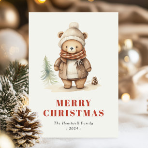 Söt Brun Björn God Jul Semester Korthållare Helg Vykort