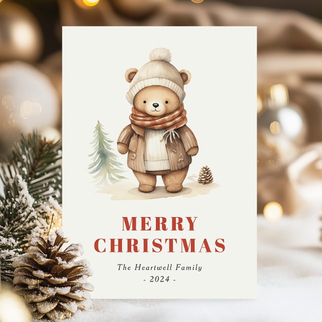 Söt Brun Björn God Jul Semester Korthållare Helg Vykort (Skapare uppladdad)