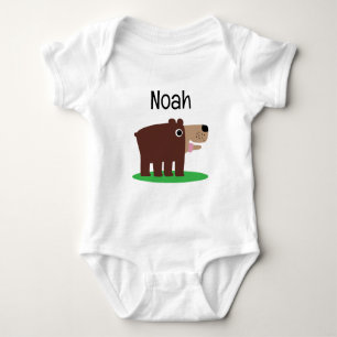 Söt brun björn kartong anpassad baby overall t shirt