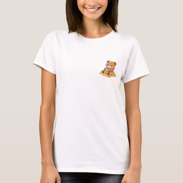 Söt Brun Björn Täckt i Dripande Honung T Shirt (Framsida)