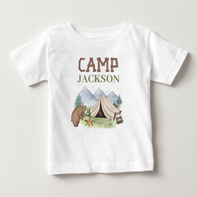 Söt Brun Björn Tält Glad Campare 1-årsdag  T Shirt (Framsida)