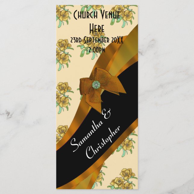 Söt brun blommigt bröllopsprogram program (Framsida)