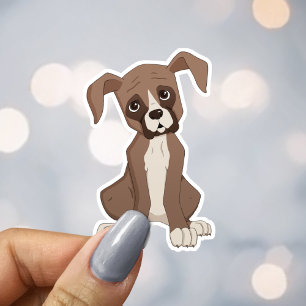 Söt Brun Boxer Valp Hundälskare Klistermärken