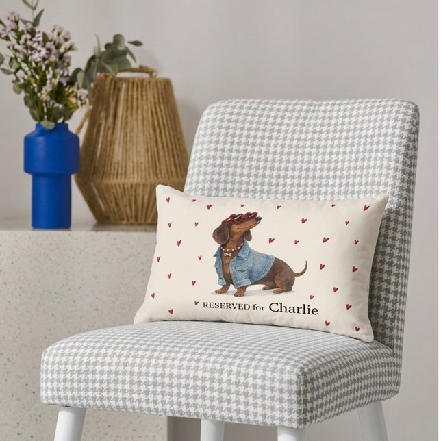 Söt Brun Dachshund Hund Hjärta Familj Kudde (Skapare uppladdad)