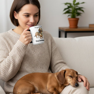Söt Brun Dachshund Vattenfärg Magisk Mugg