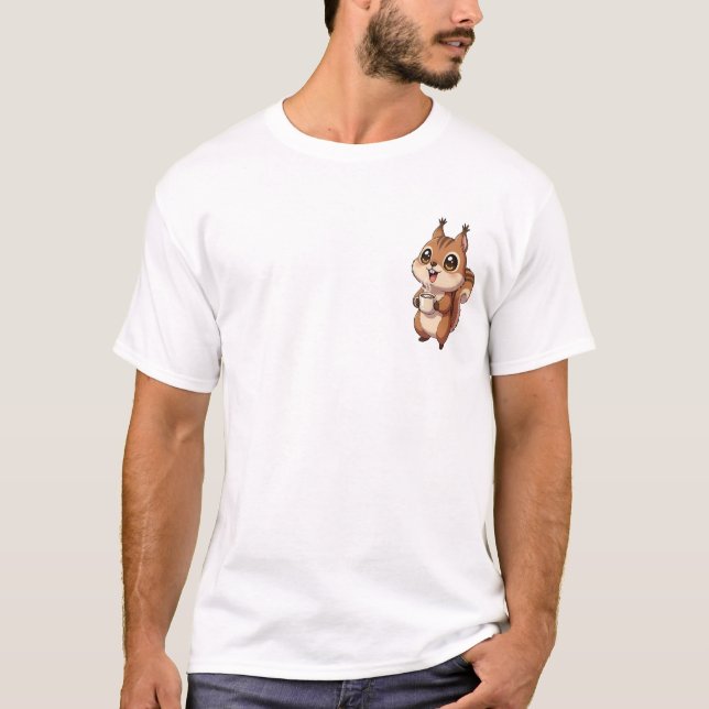 Söt Brun Ekorre som Håller Varm Kaffe Mugg T Shirt (Framsida)