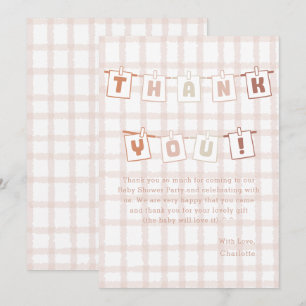 Söt Brun Gingham Notedry Baby Shower Tack Kort