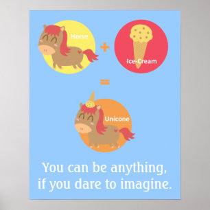 Söt Brun Häst som försöker vara en Enhörning Poster