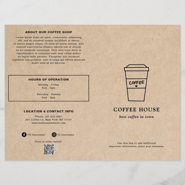 Söt Brun Kaffe Kopp Kaffebutik Meny (Framsidan)