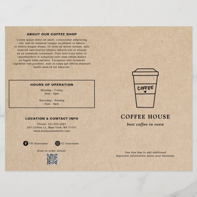 Söt Brun Kaffe Koppen Kaffebutik Meny (Framsida)