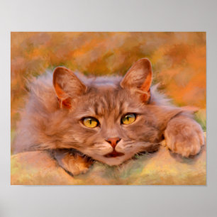 Söt Brun Katt Akvarell Oljemålning Konst Poster