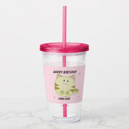 Söt brun katt rosa mönster glad födelsedag take away mugg