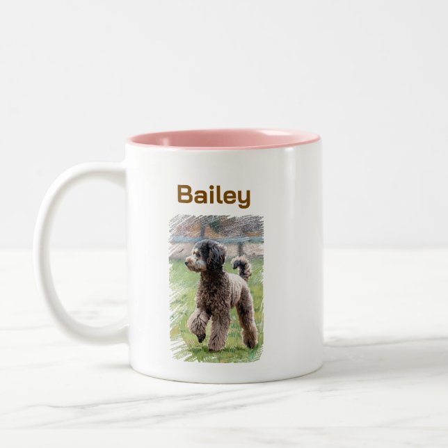 Söt Brun Pudel Husdjur Porträtt Kaffe Kopp Present (Vänster)