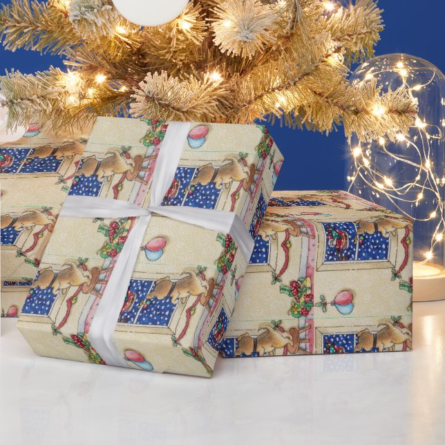 Söt brun puppy Tomsleigh i snö christmas Presentpapper (Helgdagar)