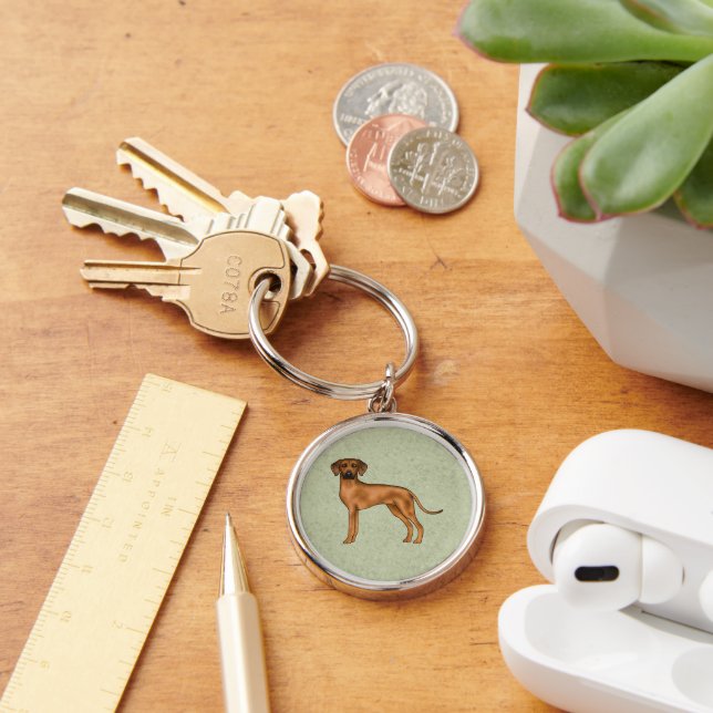 Söt brun Rhodesian Ridgeback afrikansk lejonhund Rund Silverfärgad Nyckelring (Skrivbord)