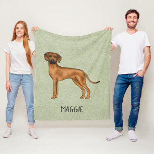 Söt Brun Rhodesian Ridgeback Hund Med Namn Grön Fleecefilt
