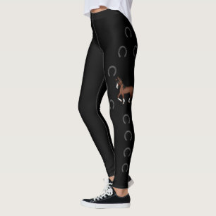 Söt brun seriefigur travande häst & hästskor leggings