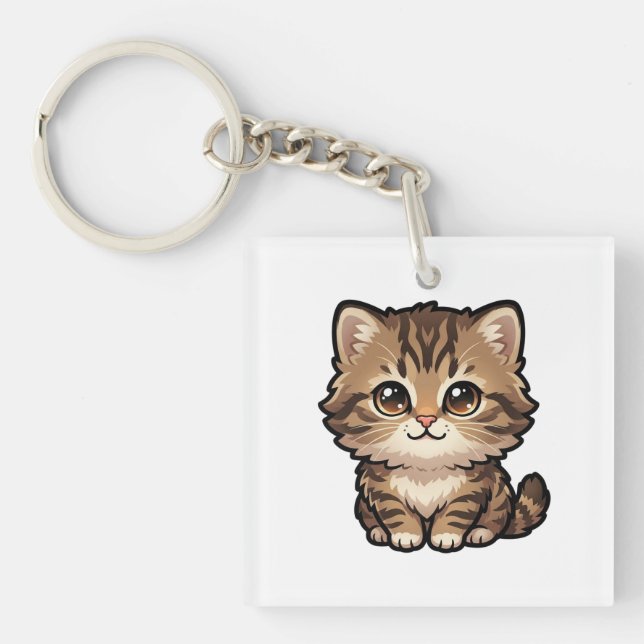 Söt brun tabby kattunge akrylnyckelring (Framsidan)