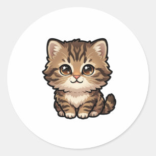 Söt Brun Tabby Kattunge Klassisk Klistermärke