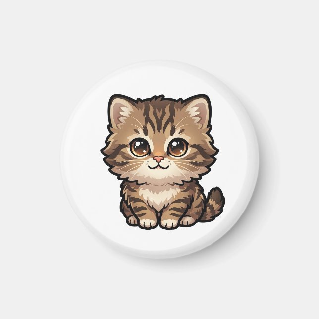 Söt Brun Tabby Kattunge Magnet (Framsidan)