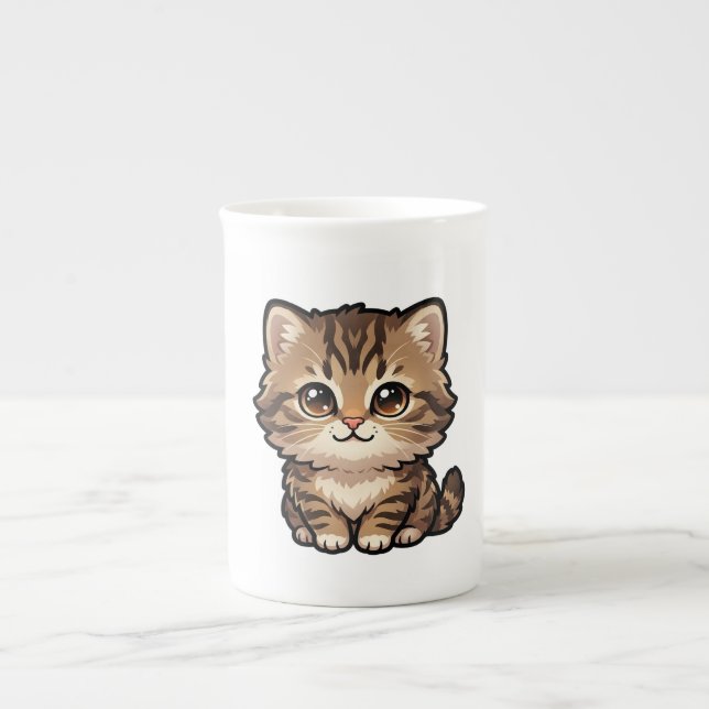 Söt Brun Tabby Kattunge Specialmugg Benporslin Mugg (Framsidan)