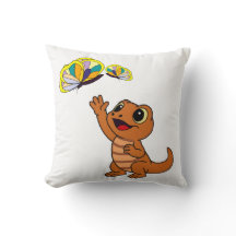 Söt Brun Tecknad Ödla som når Fjärilar