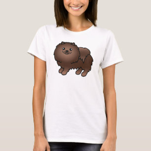 Söt brun tecknad Pomeranian hund T-shirt
