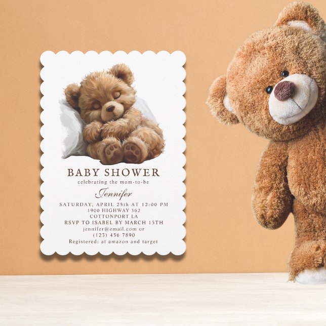 Söt Brun Teddybjörn Sovande Bebis Bebisdag Inbjudningar (Skapare uppladdad)