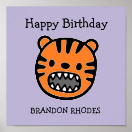 Söt brun tiger ansikte lila poster