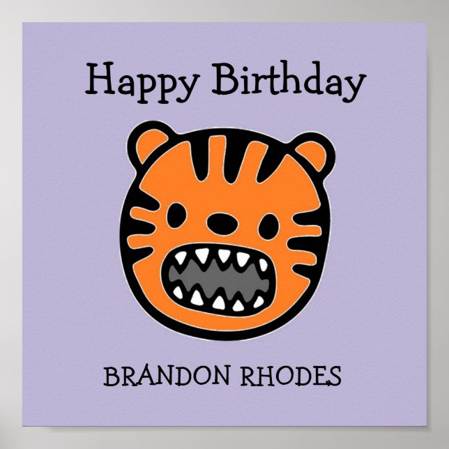 Söt brun tiger ansikte lila poster (Framsidan)