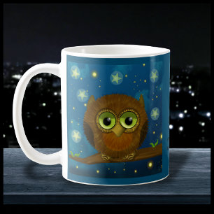Söt brun uggla för nattetid kaffemugg