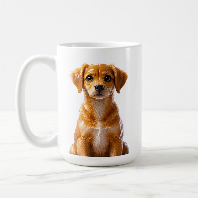 Söt brun valp illustration kaffemugg (Vänster)