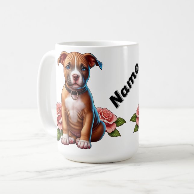 Söt Brun Valp med Rosor  Kaffemugg (Framsida vänster)