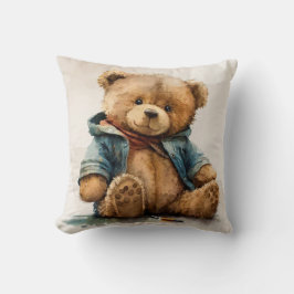 Söt brun vattenfärg, nalle Baby Kudde