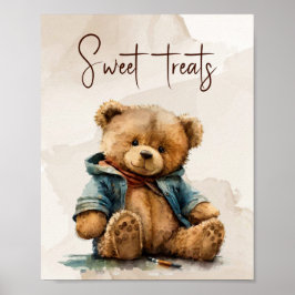 Söt brun vattenfärgad nalle Babykläder Poster