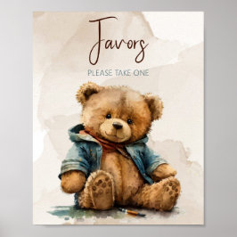 Söt brun vattenfärgad nalle Babykläder Poster