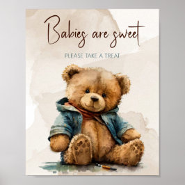 Söt brun vattenfärgad nalle Babykläder Poster