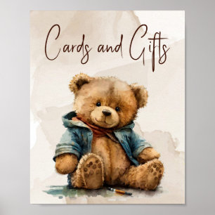 Söt brun vattenfärgad nalle Babykläder Poster
