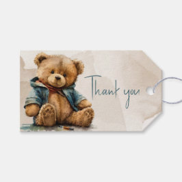 Söt brun vattenfärgad nalle Babykläder Presentetikett