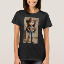 Söt brunett cowgirl västerländsk mode dam t-shirt