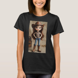 Söt brunett cowgirl västerländsk mode dam t-shirt