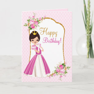 Söt Brunette Princess Birthday Greeting Card Kort