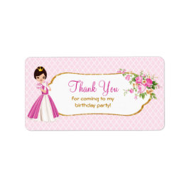 Söt Brunette Princess Birthday Tack Labels Adressetikett