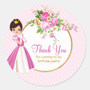 Söt Brunette Princess Birthday Tack Runt Klistermärke