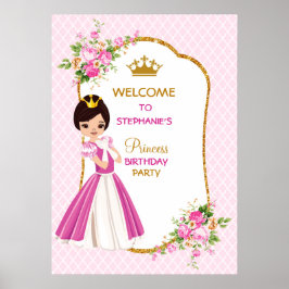 Söt Brunette Princess Födelsedagsfest Poster