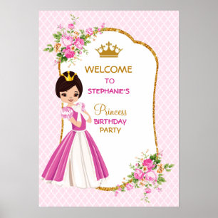 Söt Brunette Princess Födelsedagsfest Poster