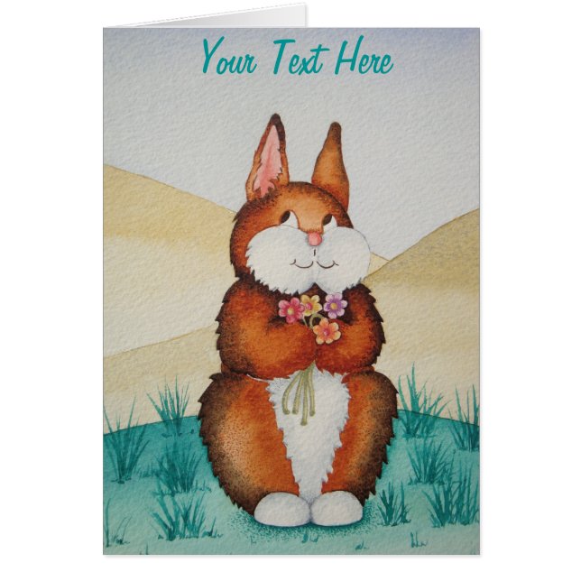 Söt brunt Bunny log med färgstarka blommor OBS Kort (Framsidan)